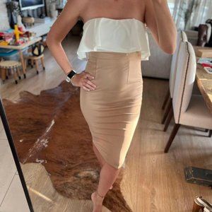 Brown&White strapless Dress midi